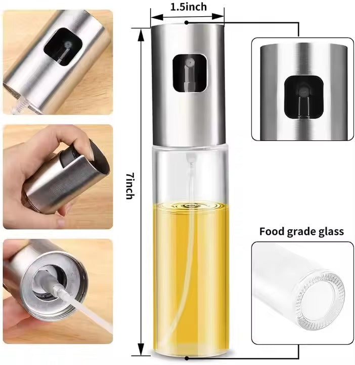 Leak Proof Oil Spray Bottle for Cooking Oil Sprayer Bottle Versatile Funnel Refillable Glass Vinegar Spray Bottle for BBQ Baking Salad, for Cooking, Roasting, Grilling, Air Frying Etc.(150