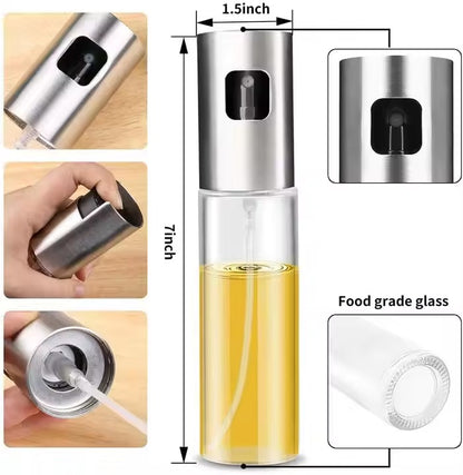Leak Proof Oil Spray Bottle for Cooking Oil Sprayer Bottle Versatile Funnel Refillable Glass Vinegar Spray Bottle for BBQ Baking Salad, for Cooking, Roasting, Grilling, Air Frying Etc.(150