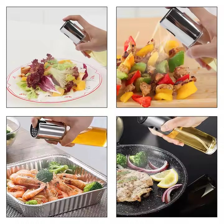 Leak Proof Oil Spray Bottle for Cooking Oil Sprayer Bottle Versatile Funnel Refillable Glass Vinegar Spray Bottle for BBQ Baking Salad, for Cooking, Roasting, Grilling, Air Frying Etc.(150