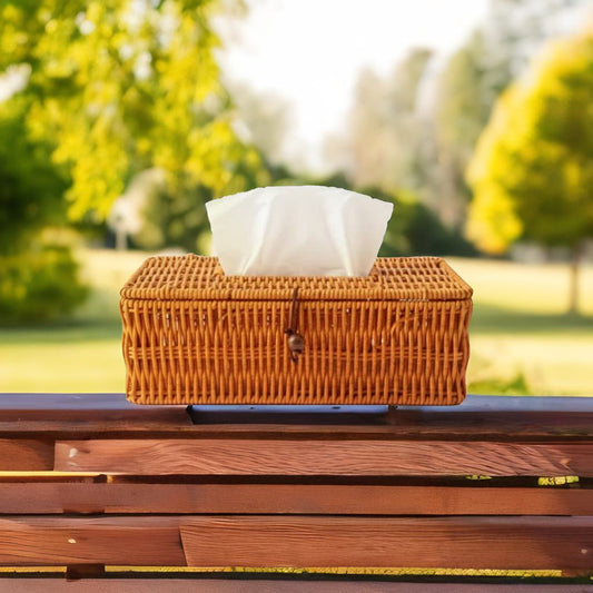 Premium Handwoven Rattan-Style Tissue Box Cover – Rectangular Design