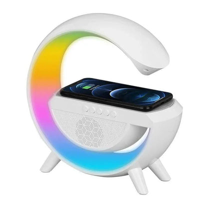 RGB Atmosphere Lamp,Color Changing Mood Light with Wireless Charger, 3 In 1 Dimmable Night Light, Bluetooth Speaker,15w Fast Charger and APP Control for Bedroom, Party