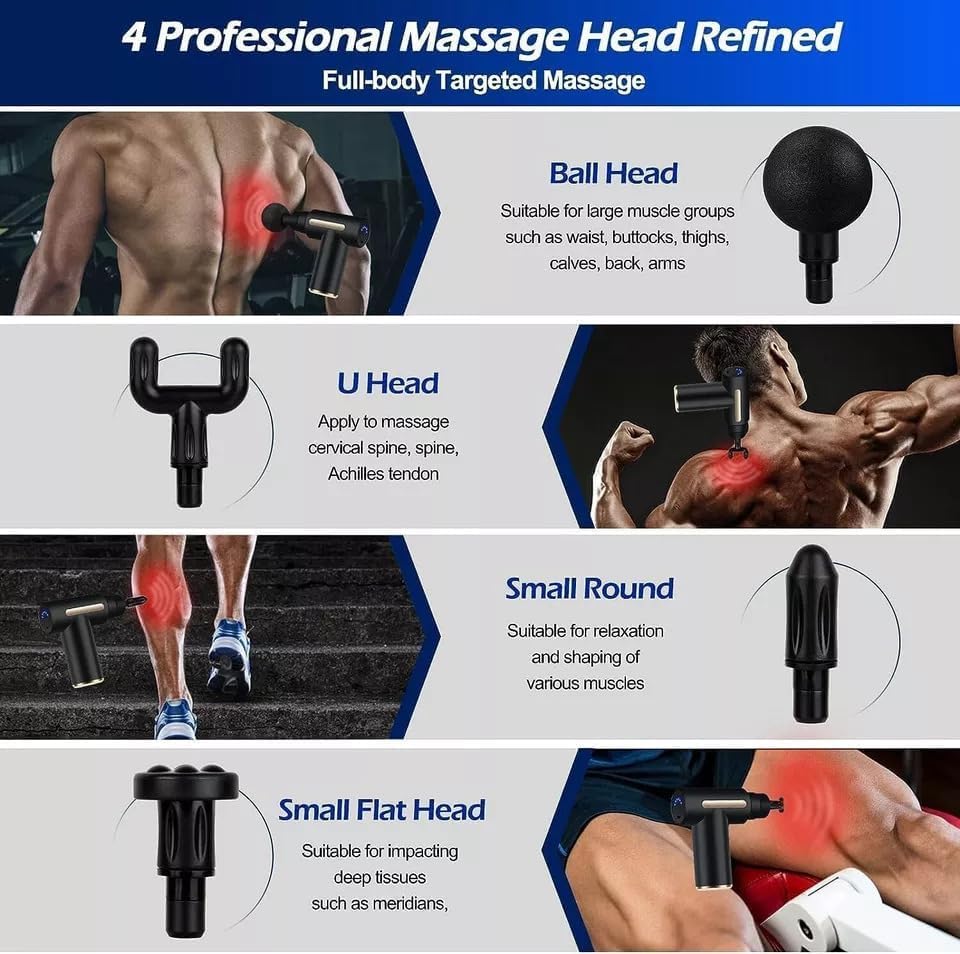 Mini Massage Gun Deep Tissue - Portable 6 Speeds Handheld Muscle Massager with 4 Massage Heads 1800mAh Battery & Type-C Charging, for Muscle Pain Relief Recovery, Multi (Style 1)